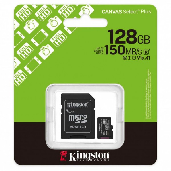 MEMORY MICRO SDXC KINGSTON 128GB CANVAS SELECT+ GEN3 +ADAP