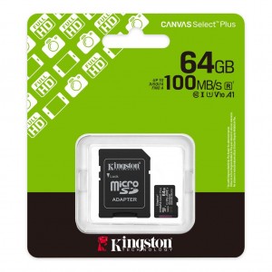 MEMORY MICRO SDXC KINGSTON 64GB CANVAS SELECT+ GEN3 +ADAPT