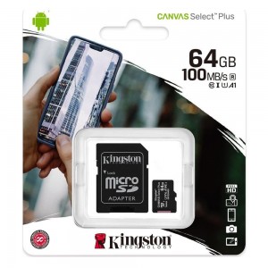 MEMORY MICRO SDXC KINGSTON 64GB CANVAS SELECT PLUS+ADAPT