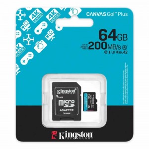 MEMORY MICRO SD KINGSTON 64GB CANVAS GO+ 200MB/s A2 U3 V30 +ADA