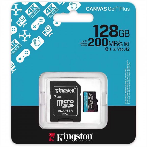 MEMORY MICRO SD KINGSTON 128GB CANVAS GO+ 200MB/s A2 U3 V30 ADA